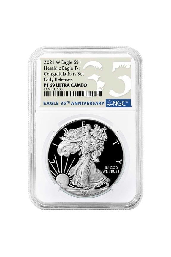 2021-W Proof $1 Type 1 American Silver Eagle Congratulations Set NGC PF69UC ER 35th Anniversary Label