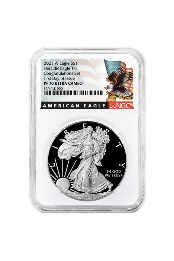 2021-W Proof $1 Type 1 American Silver Eagle Congratulations Set NGC PF70UC FDI Black Label