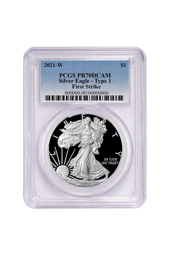2021-W Proof $1 Type 1 American Silver Eagle PCGS PR70DCAM FS Blue Label