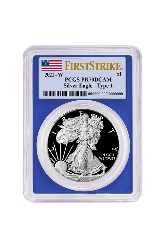 2021-W Proof $1 Type 1 American Silver Eagle PCGS PR70DCAM FS Flag Label Blue Frame