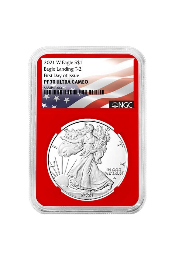 2021-W Proof $1 Type 2 American Silver Eagle NGC PF70UC FDI Flag Label Red Core