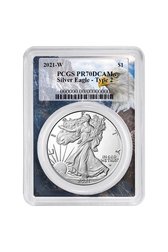2021-W Proof $1 Type 2 American Silver Eagle PCGS PR70DCAM Eagle Frame