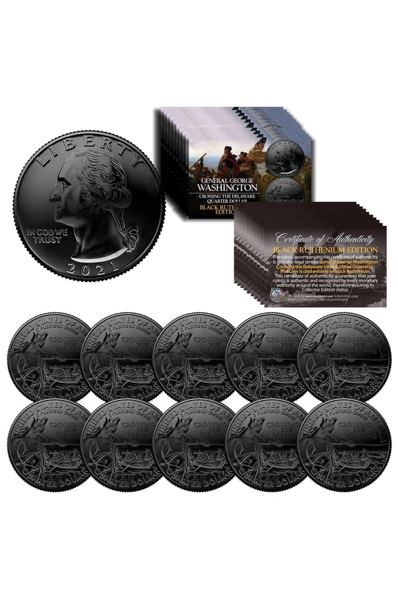 2021 Washington Crossing the Delaware Quarter US Coin BLACK RUTHENIUM - QTY 10