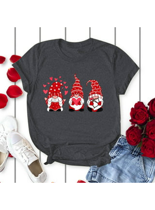 Fanxing Gifts For Teen Girls 16-18 Trending 2024 Valentine's Day Gifts T  Shirt for Women Summer Round Neck Comfy Graphic Tees Cute Gnomes Love  Hearts