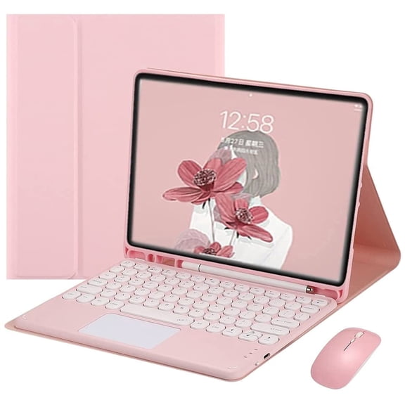 2021 iPad 9 iPad 8 iPad 7 Air 3 Pro 10.5 Color Touch Keyboard Case with Bluetooth Mouse Cute Round Key TouchPad Detachable Trackpad Keyboard iPad 10.2 10.5 inch Cover
