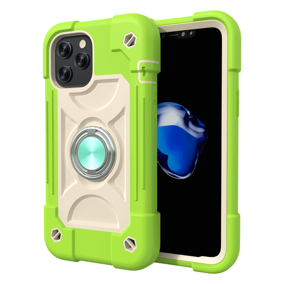 (2021) iPhone 13 Case 6.1 Inch - TECH CIRCLE Heavy Duty Protection Shockproof Kickstand Case Silicone/Plastic Protective Rugged Cute Simple Cover with Ring Holder (B Green)