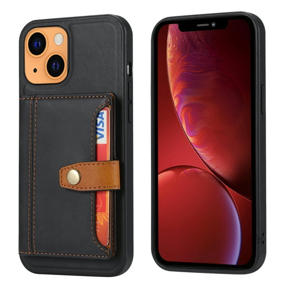 2021 iPhone 13 Mini Case 5.4 Inch - TECH CIRCLE [Synthetic Leather/Silicone] Composite Case with Card Holder, Slim Lightweight Protective Classic Stand Cover, Portable Carrying Case for Men (Black)