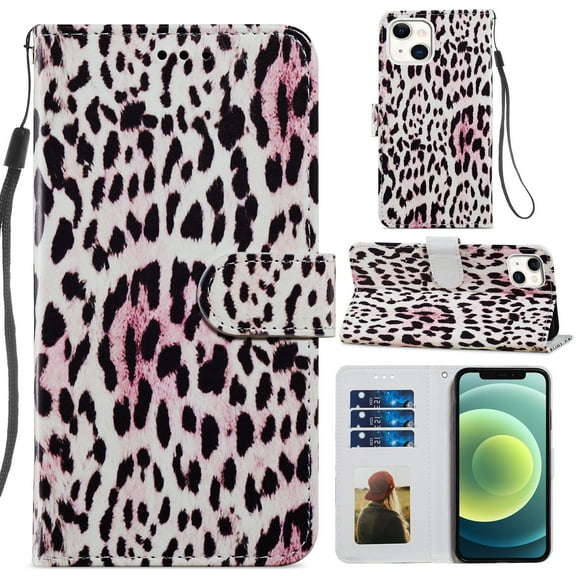 2021 iPhone 13 Mini Case (5.4 Inch) - TECH CIRCLE Synthetic Leather/Silicone Flip Cute Wallet Case with [Card Holders] Slim Fit Lightweight Fold Stand Folio Cover (Leopard)
