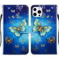 thumbnail image 1 of 2021 iPhone 13 Pro Max Case (6.7 Inch) - TECH CIRCLE Synthetic Leather/Silicone Flip Cute Wallet Case with [Card Holders] Slim Fit Lightweight Fold Stand Folio Cover (Blue Butterfly), 1 of 6