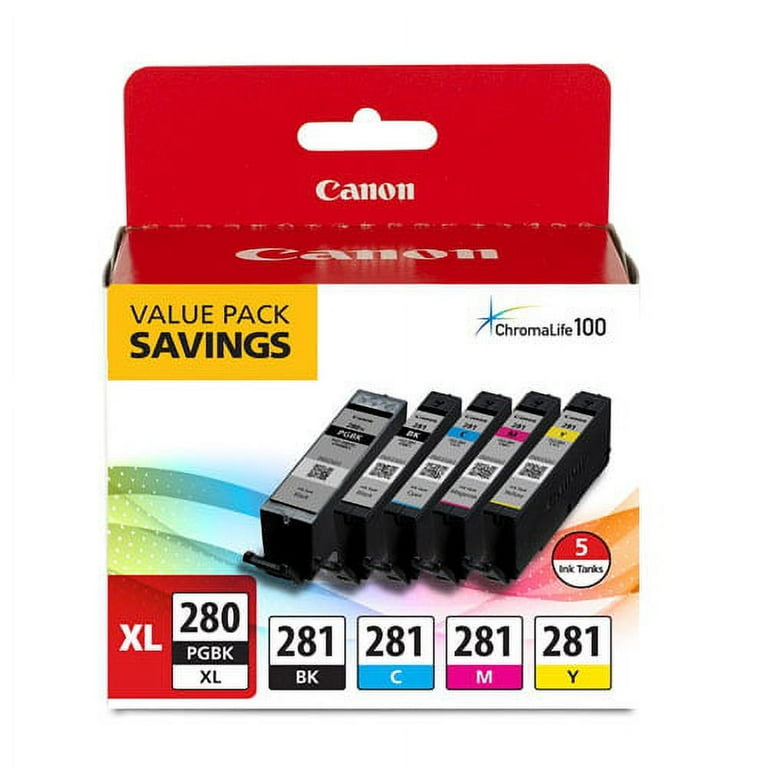 2021C007 (CLI-281; PGI-280 XL) ChromaLife100+ Ink, Black XL/Black/Cyan/Magenta/Yellow, 5/Pack 2021C007 (CLI-281; PGI-280 XL) ChromaLife100+ Ink, Black XL/Black/Cyan/Magenta/Yellow, 5/Pack