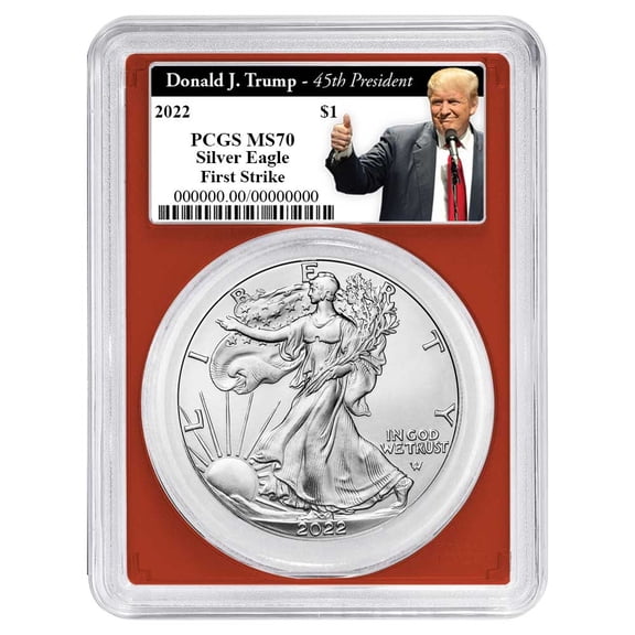 2022 $1 1-oz American Silver Eagle PCGS MS70 FS Trump 45th President Label Red Frame