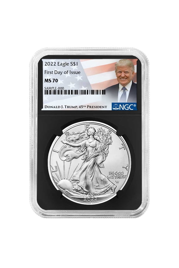 2022 $1 American Silver Eagle NGC MS70 FDI Trump Label Retro Core