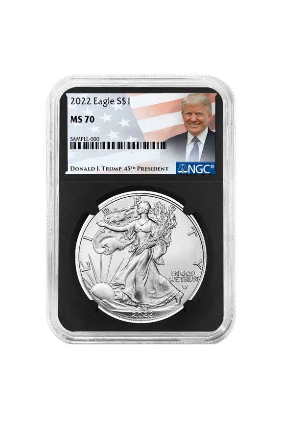 2022 $1 American Silver Eagle NGC MS70 Trump Label Retro Core