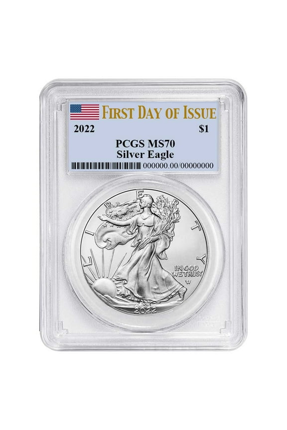 2022 $1 American Silver Eagle PCGS MS70 FDOI Flag Label