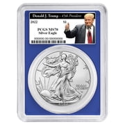 2022 $1 American Silver Eagle PCGS MS70 Trump 45th President Label Blue Frame