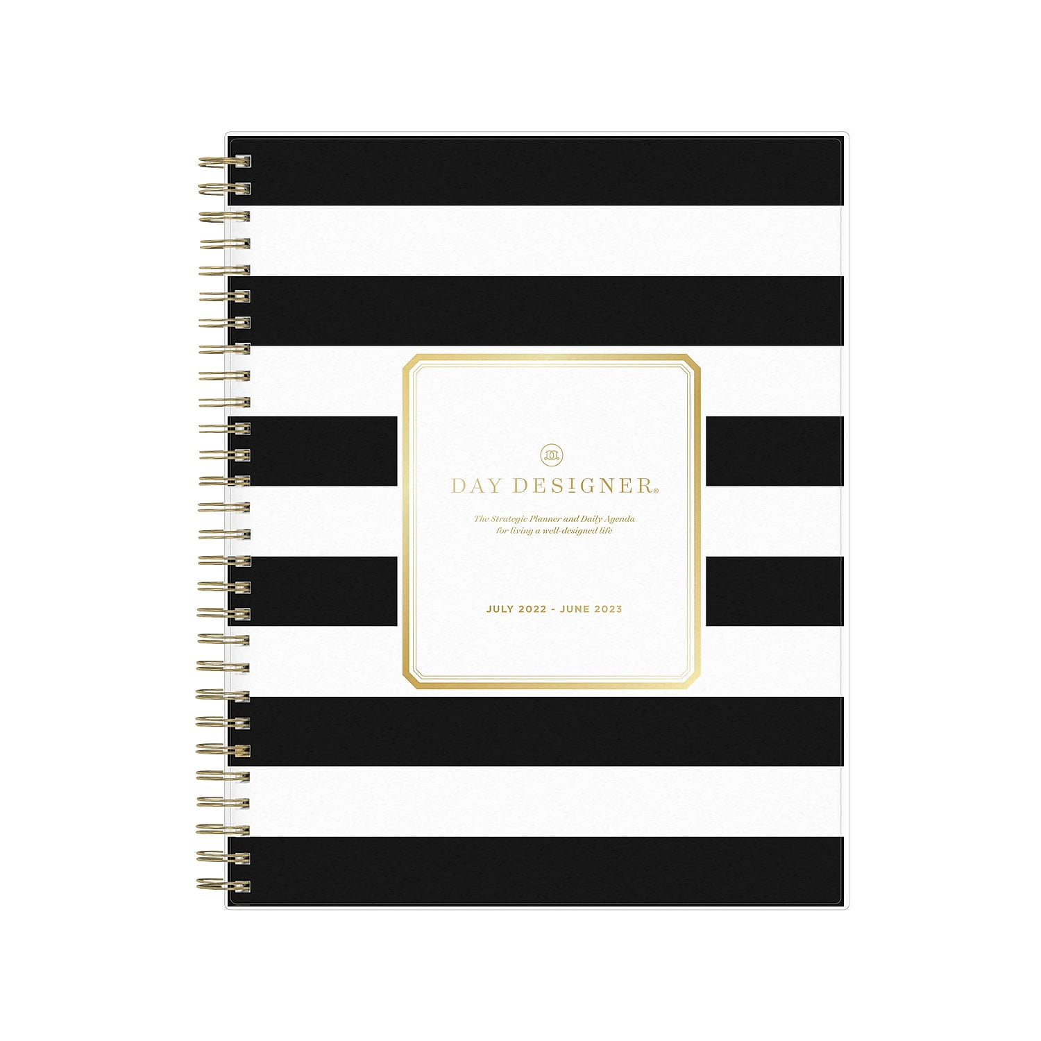 2022-2023 Blue Sky Day Designer Rugby Stripe Black 8" x 10" Academic Daily & Monthly Planner White