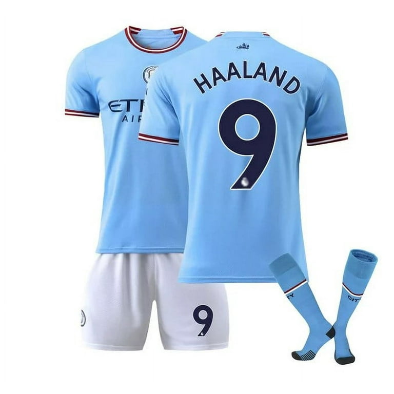 2022-2023 Manchester City Home Jersey #9 Haaland Sportswear Soccer Activewear Set for Kids Youth and Adults, Men's, Size: 26