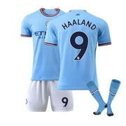 2022-2023 Manchester City Home Jersey #9 Haaland Sportswear Soccer Activewear Set for Kids Youth and Adults