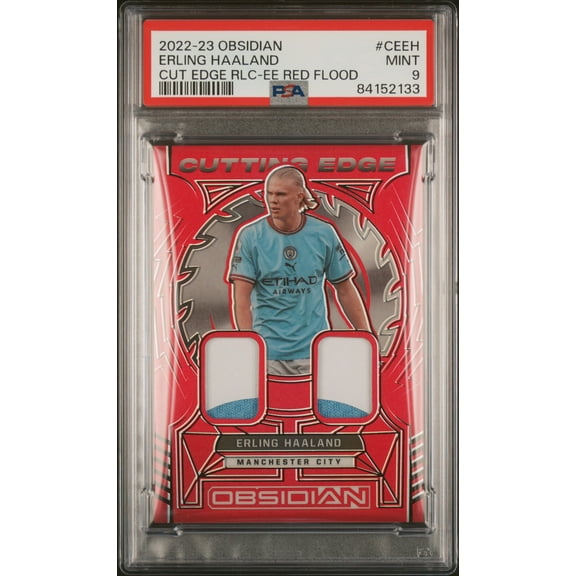 2022-23 Panini Obsidian Cutting Edge Relics Erling Haaland Red Flood #CEEH PSA 9