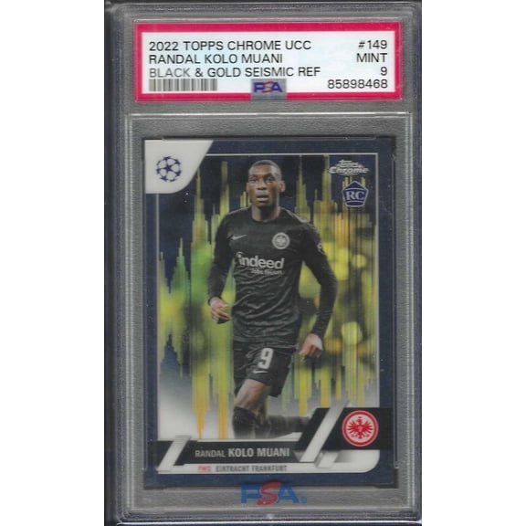 2022-23 Topps Chrome UEFA Club Competitions Randal Kolo Muani #149 Black & Gold Seismic Ref PSA 10