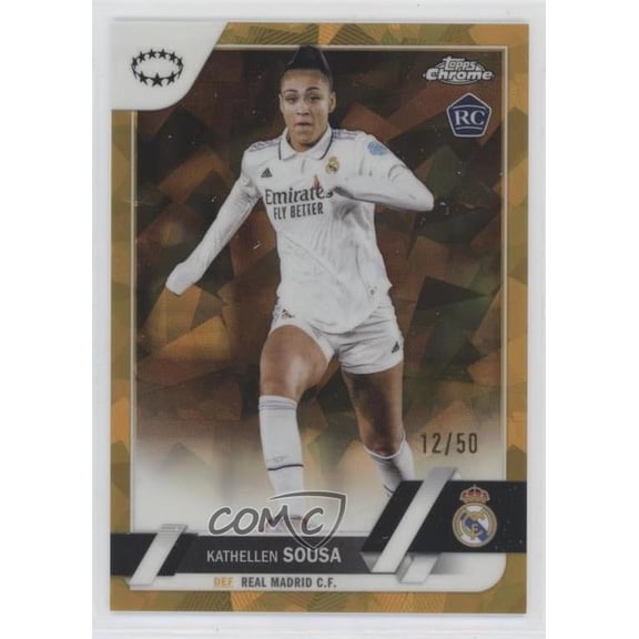 2022-23 Topps Chrome Uefa Women's Champions League Sapphire Ed. Kathellen Sousa #53 Gold /50 Parallel/Variety Rookie Bas