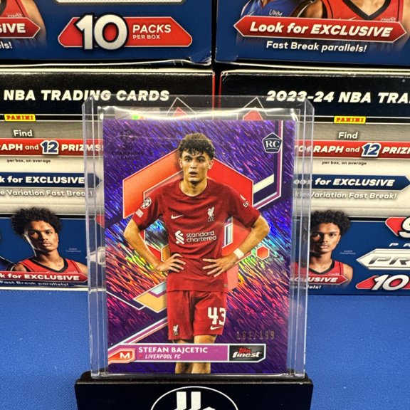 2022-23 Topps Finest UEFA Club Competitions Stefan Bajcetic #117 Purple Shimmer Refractor Parallel/Variety Rookie Base S