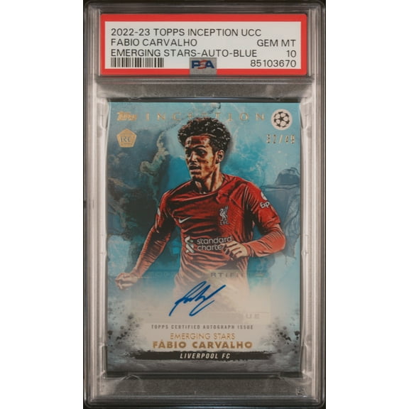2022-23 Topps Inception UEFA Club Competitions Fabio Carvalho Emerging Stars Auto Blue PSA 10