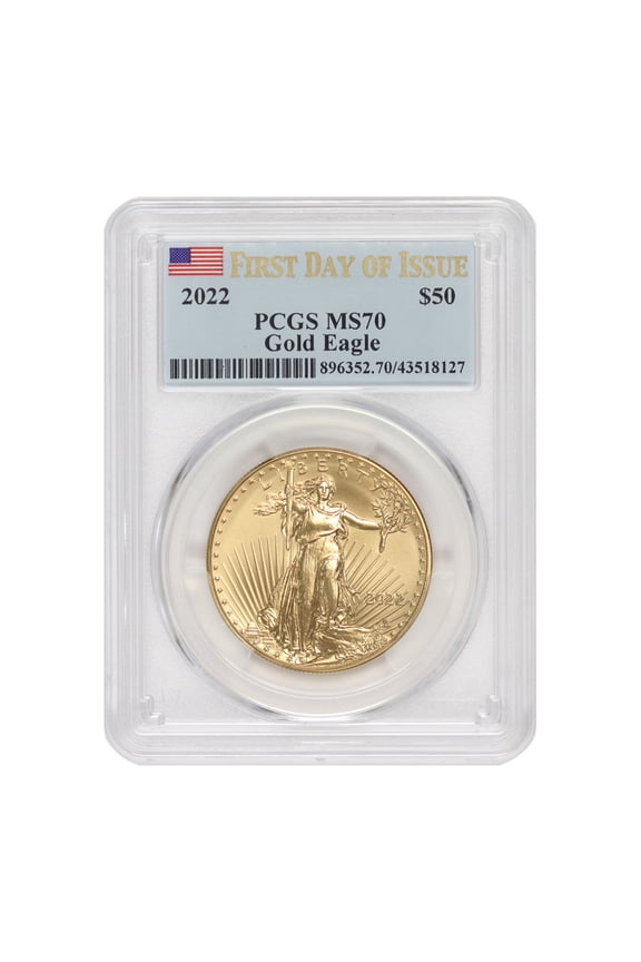 2022 $50 Gold Eagle PCGS MS70 First Day of Issue Flag Label U.S. Mint Coin