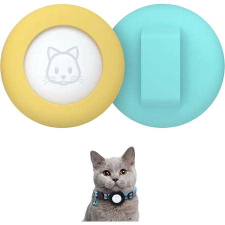 2022 Airtag Cat Collar Holder, Small Air tag Cat Collar Holder Compatible with Apple Airtag GPS Tracker, 2Pack Waterproof Case Cover for Cat Dog Pet Collar Within 3/8 inch (Teal&Yellow)
