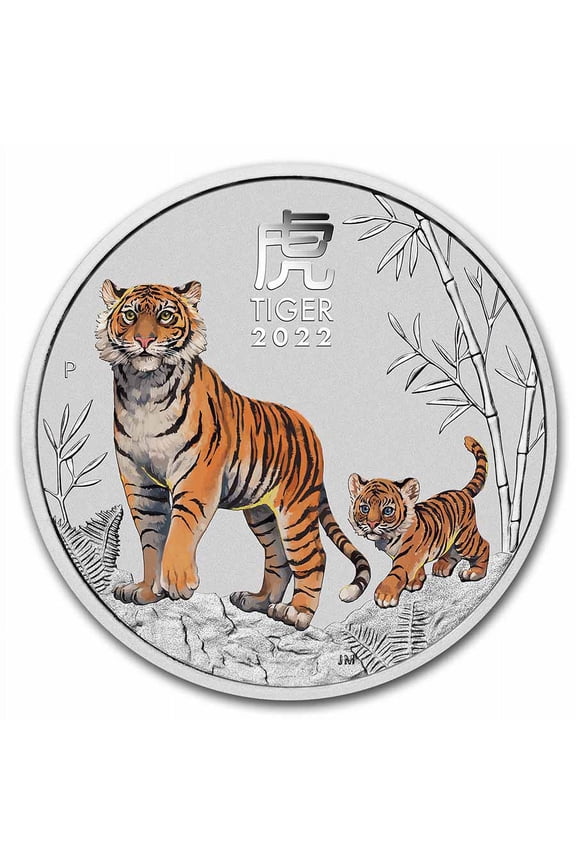 2022 Australia 2 oz Silver Lunar Tiger BU (Colorized, SIII)