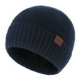 thumbnail image 1 of 2022 Autumn And Winter New Hat Warm Knit Plus Velvet Padded With Standard Solid Color Stripes Outdoor Travel Ear Protection Hat Navy Blue, 1 of 5