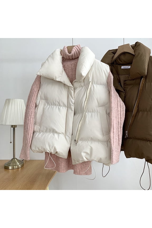 2022 Autumn Winter Ladies Oversized Solid Puff Padded Vest Long down Winter Coat down Pocket Folding Jacket Cold Coat Ladies And Jackets Maternity Jacket for Women down Sweaters Women Woman Jacket