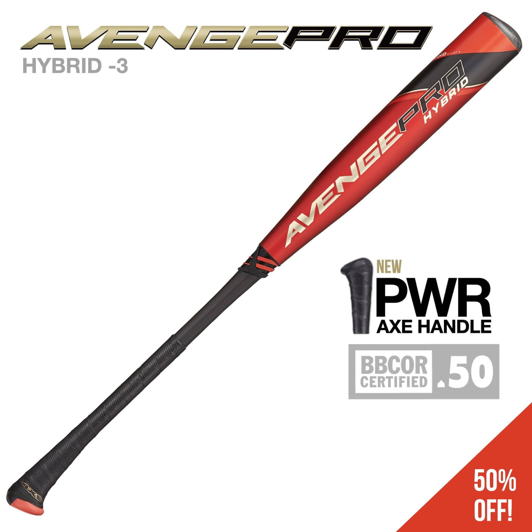 Axe Bat 2022 Avenge Pro Hybrid (-3) BBCOR Baseball Bat, 2-Piece Hybrid, Red/Gold (33