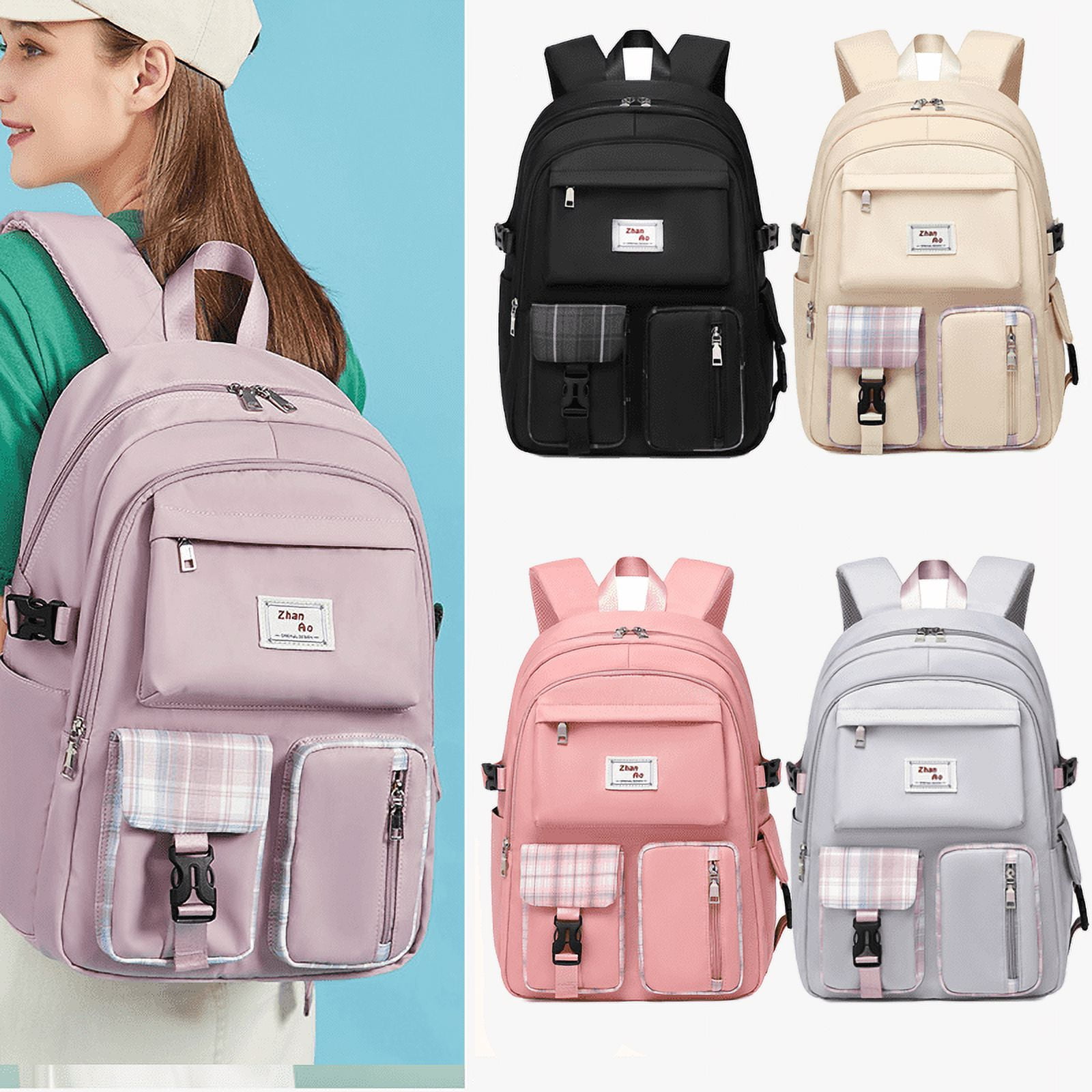 Large-capacity Backpack Travel Female Korean Version Bag Junior High And  Middle School Students Casual School Bag,Beige