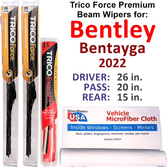 2022 Bentley Bentayga Performance Beam Wipers (Set of 3) w/Rear Wiper