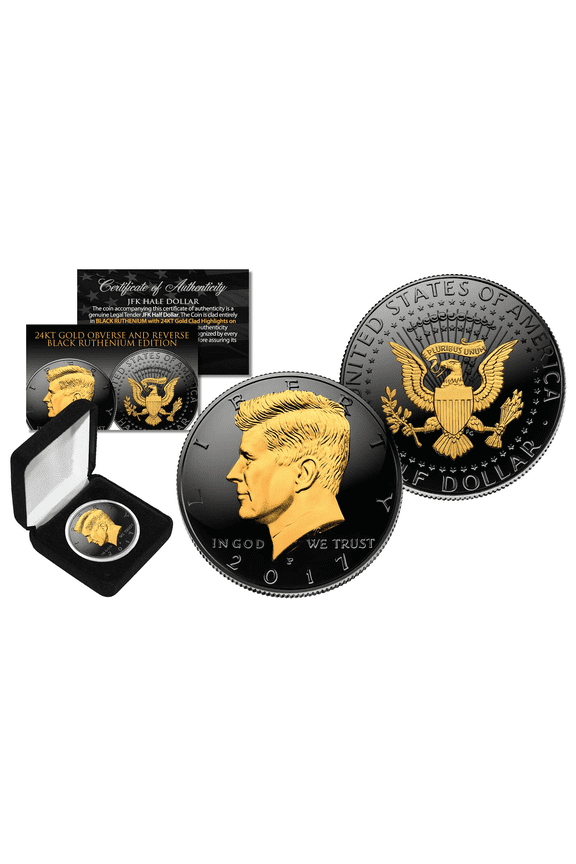 2022 Black RUTHENIUM JFK Half Dollar U.S. Coin 2-SIDED 24K Gold (P-MINT) w/ BOX