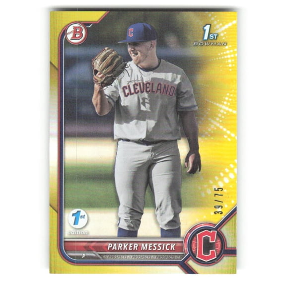 2022 Bowman Draft 1st Edition Yellow #BD-71 Parker Messick RC Rookie 39/75 Cleveland Guardians Baseball Trading Card
