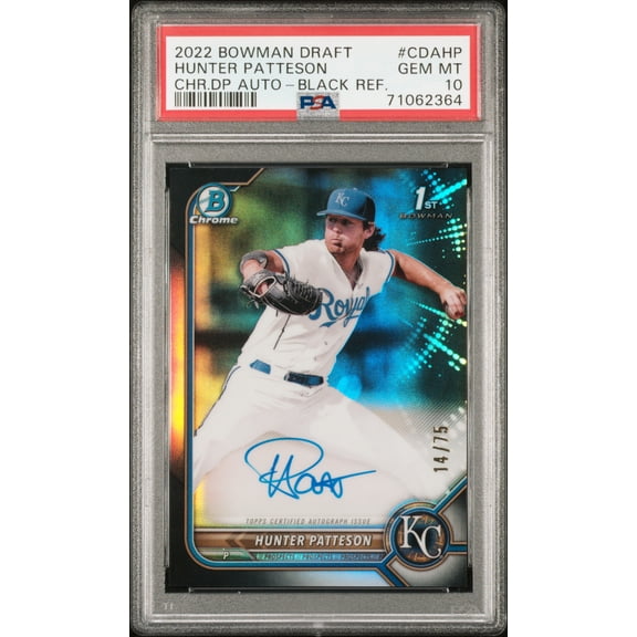 2022 Bowman Draft Chrome Draft Pick Autographs Hunter Patteson Trading Card Black Refractor /75 PSA 10