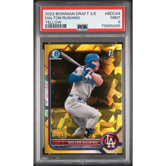 2022 Bowman Draft Chrome Sapphire Edition Dalton Rushing #BDC84 Yellow Sapphire /99 PSA 9