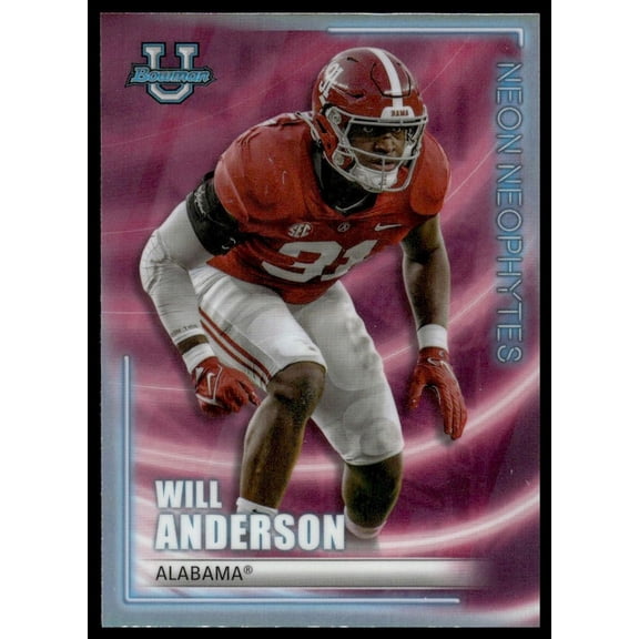 2022 Bowman University Neon Neophytes Pink Will Anderson #NN-10 Alabama Crimson Tide Football Card
