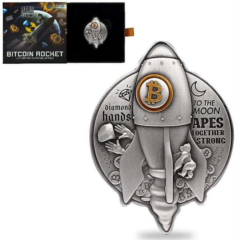 2022 Chad Bitcoin Rocket Shaped 1 oz Silver Coin, Antiqued High 