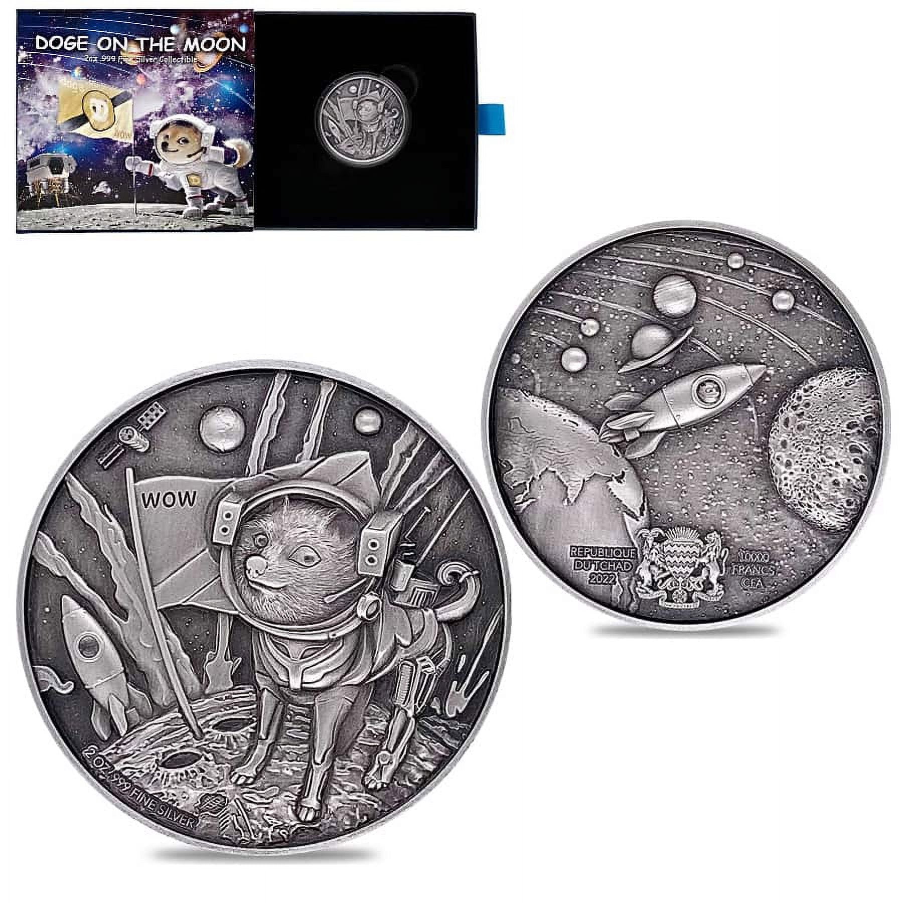2022 Chad 2 oz Silver Doge on The Moon Antiqued High Relief Coin