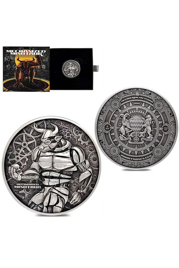 2022 Chad 2 oz Silver Mechanized Minotaur Antiqued High Relief Coin .999 Fine (w/Box)