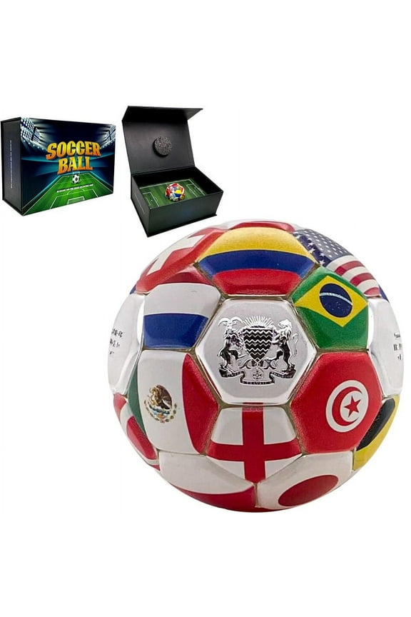 2022 Chad 30 Gram Silver Country Flags Soccer Ball Spherical Coin .999 Fine (w/Box)
