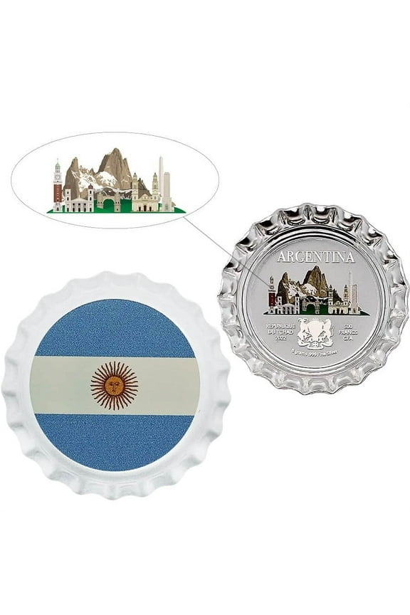 2022 Chad 6 Gram World Landmarks - Argentina Bottle Cap Proof Silver Coin .999 Fine (in Cap)