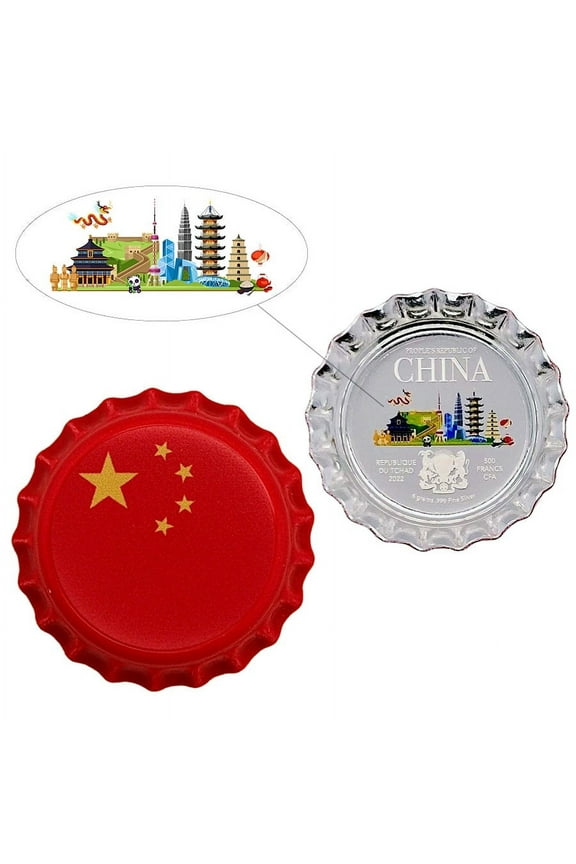 2022 Chad 6 Gram World Landmarks - China Bottle Cap Proof Silver Coin .999 Fine (in Cap)