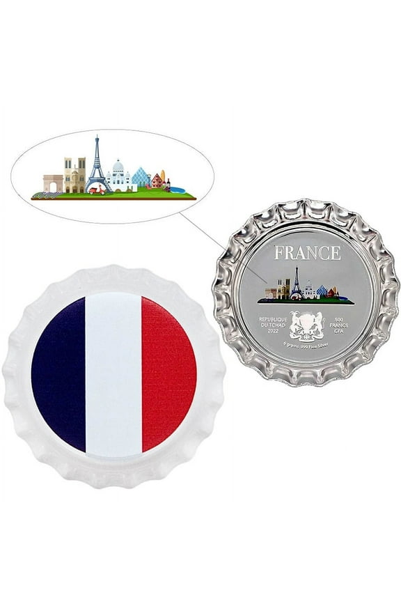 2022 Chad 6 Gram World Landmarks - France Bottle Cap Proof Silver Coin .999 Fine (in Cap)
