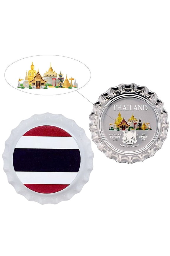 2022 Chad 6 Gram World Landmarks - Thailand Bottle Cap Proof Silver Coin .999 Fine (in Cap)