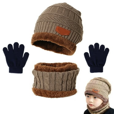 2 Pcs Kids Winter Beanie Scarf Sets, Warm Fleece Lined Knitted Beanie ...