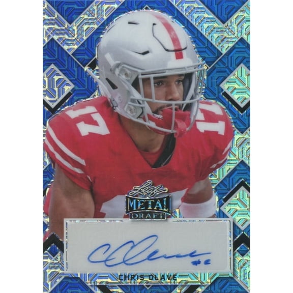 2022 Chris Olave Blue Rookie Leaf Ohio State Buckeyes NCAA Autographed Football Trading Card